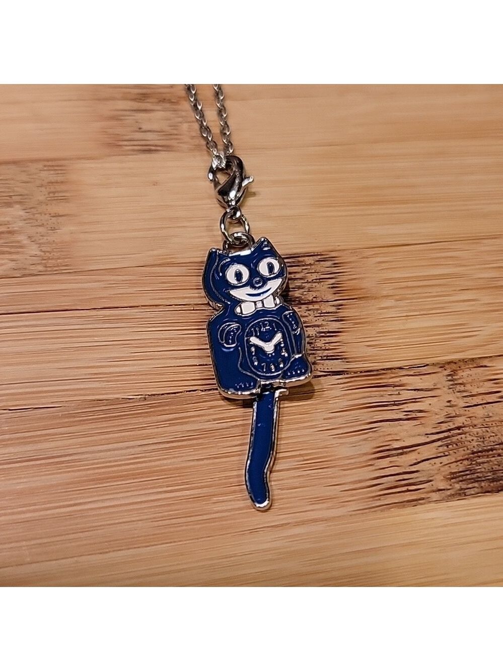 Sapphire Blue Kit-Cat Klock clock clip on charm necklace